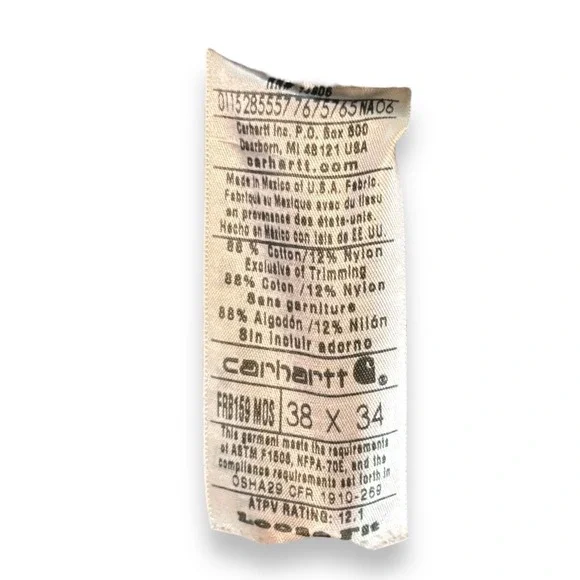 Carhartt Men's Original Dungaree Fit Carpenter Pants Size 38x34 Flame Resistant - Picture 5 of 8